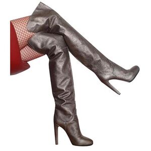 Sergio Rossi Boots Metallic Bronze Lizard Embossed Leather Over knees Size 7